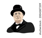
Vector portrait of Winston Churchill wearing a hat