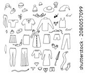 doodle clothes set. fashion ... | Shutterstock .eps vector #2080057099