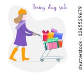 girl with shopping cart full of ... | Shutterstock .eps vector #1265529679