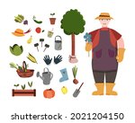 gardening set in hand drawn... | Shutterstock .eps vector #2021204150
