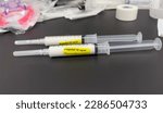 Small photo of hospital drugs in syringes, including propofol, represents the importance of medicine in healthcare. It symbolizes the role of doctors and nurses in administering drugs to alleviate pain