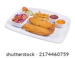 Crispy Bettered Fish. Crispy dory fish with French fries and Coleslaw salad.