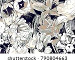 garden floral collage  | Shutterstock . vector #790804663