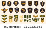 Military stripes, emblems. Logos of military groups. Special military insignia, aircraft, tanks, missiles, infantry, skulls