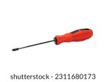 Red black screwdriver isolated on white background. Builder's and electrician's tool. Tools. Concept building