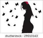 girl with butterflies silhouette - stock vector