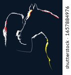 Girl Kiss Horse Silhouette Of...