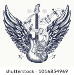 electric guitar  roses  angel... | Shutterstock .eps vector #1016854969