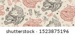 wolf head seamless pattern. old ... | Shutterstock .eps vector #1523875196