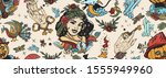 halloween seamless pattern. old ... | Shutterstock .eps vector #1555949960