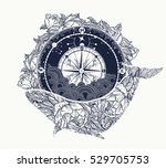 Antique Compass And Floral...