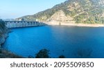 Small photo of Bhakra, Punjab, India - 20 Dec, 2021 - Bhakra Dam is a concrete gravity dam on the Sutlej River in Bilaspur, Himachal Pradesh in northern India. The dam forms the Gobind Sagar reservoir.