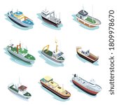 Commercial Ship Set. Isolated...