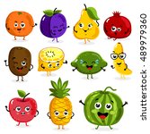 cartoon funny fruits characters ... | Shutterstock .eps vector #489979360