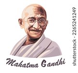 Mahatma Gandhi, Indian politician, social activist who was the leader of the Indian independence movement. Vector illustration. Portrait of Gandhi in a flat style. Gandhi Jayanti