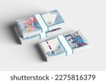 Small photo of wad of peruvian bills, peruvian currency on white background in high resolution