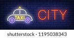 city neon text with taxi cab.... | Shutterstock .eps vector #1195038343