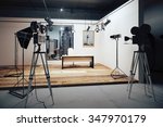 Film studio with cameras and movie equipment 3D Render