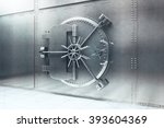 Closed steel bank vault door. 3D Render