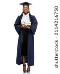 Small photo of education, graduation and people concept - happy graduate student woman in mortarboard and bachelor gown