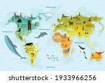 world map with different animal.... | Shutterstock .eps vector #1933966256