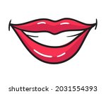 comic female red lips sticker.... | Shutterstock . vector #2031554393