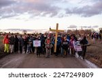 Small photo of Activists during a demonstration at the edge of RWE's Garzweiler 2 lignite open pit mine in Luetzerath, Erkelenz, Germany, 08 January 2023. Luetzerath is to be mined for the expansion of the mine.