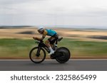Small photo of Jared De Mooij of Belgium in action during the Cycling Race of the Ironman European Championship in Frankfurt am Main, Germany, 02 July 2023.