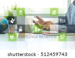 Businessman working in office and Employee Benefits icons concept
