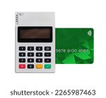 Mobile device for charging with credit card. Mpos Terminal. Technology and payment concept. NFC technology in the credit card reader.