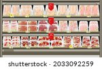 fresh meat packed in trays on... | Shutterstock .eps vector #2033092259