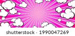 Pop art banner in horizontal format. Purple sunset with clouds. Template for the presentation of your product. Vector illustration.