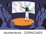 speaker lecturing on stage at... | Shutterstock .eps vector #2109611603