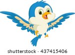 happy blue bird cartoon flying | Shutterstock .eps vector #437415406