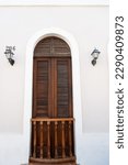 Small photo of door stoop outdoor. door stoop at the entrance. door stoop with lamp. door stoop of house