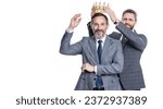 Small photo of successful leadership of business man. businessman rewarded for success. business success and reward. businessman in suit isolated on white. motivation and reward. banner