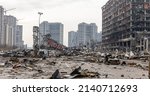 Small photo of KYIV, UKRAINE - Mar. 29, 2022: War in Ukraine. Shopping center that was damaged by shelling on 21 March by a Russian attack in Kyiv, where according to emergency service, at least six people died