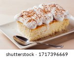 Small photo of Tres leches cake, typical Latin American dessert, is made of condensed milk, evaporated milk and milk cream