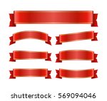 red ribbons set. satin blank... | Shutterstock . vector #569094046