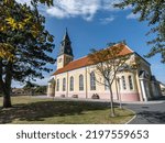 Small photo of Skagen, Denmark - August 19 2022: Skagen chuch was built in 1841 replacing the sandburied church, which was abandoned in 1795. The interior was designed by Thorvald Bindesboll.