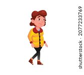 sad caucasian girl teen walking ... | Shutterstock .eps vector #2077233769