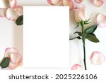rose and petals blank paper... | Shutterstock . vector #2025226106