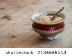 Vintage sugar bowl with a spoon