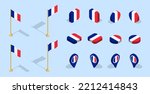 France flag (French Republic). 3D isometric flag set icon. Editable vector for banner, poster, presentation, infographic, website, apps, maps, and other uses.