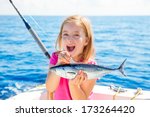Blond Kid Girl Fishing Tuna...