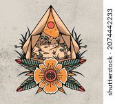 flower and camp tattoo design... | Shutterstock .eps vector #2074442233