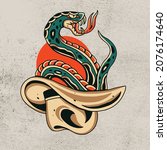 tattoo artwork snake angry... | Shutterstock .eps vector #2076174640