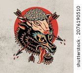 head wolf and head goat artwork ... | Shutterstock .eps vector #2076190510