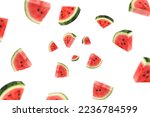 Falling watermelon isolated on white background, selective focus