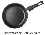black fry pan, skillet, clipping path, isolated on white background